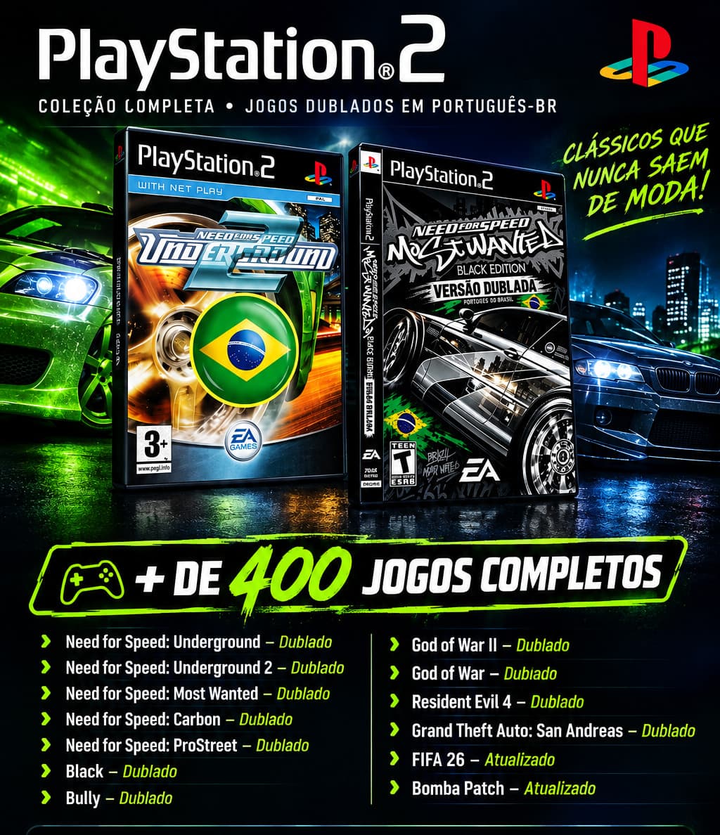 Menu OPL do PlayStation 2 com a lista de jogos dublados em português